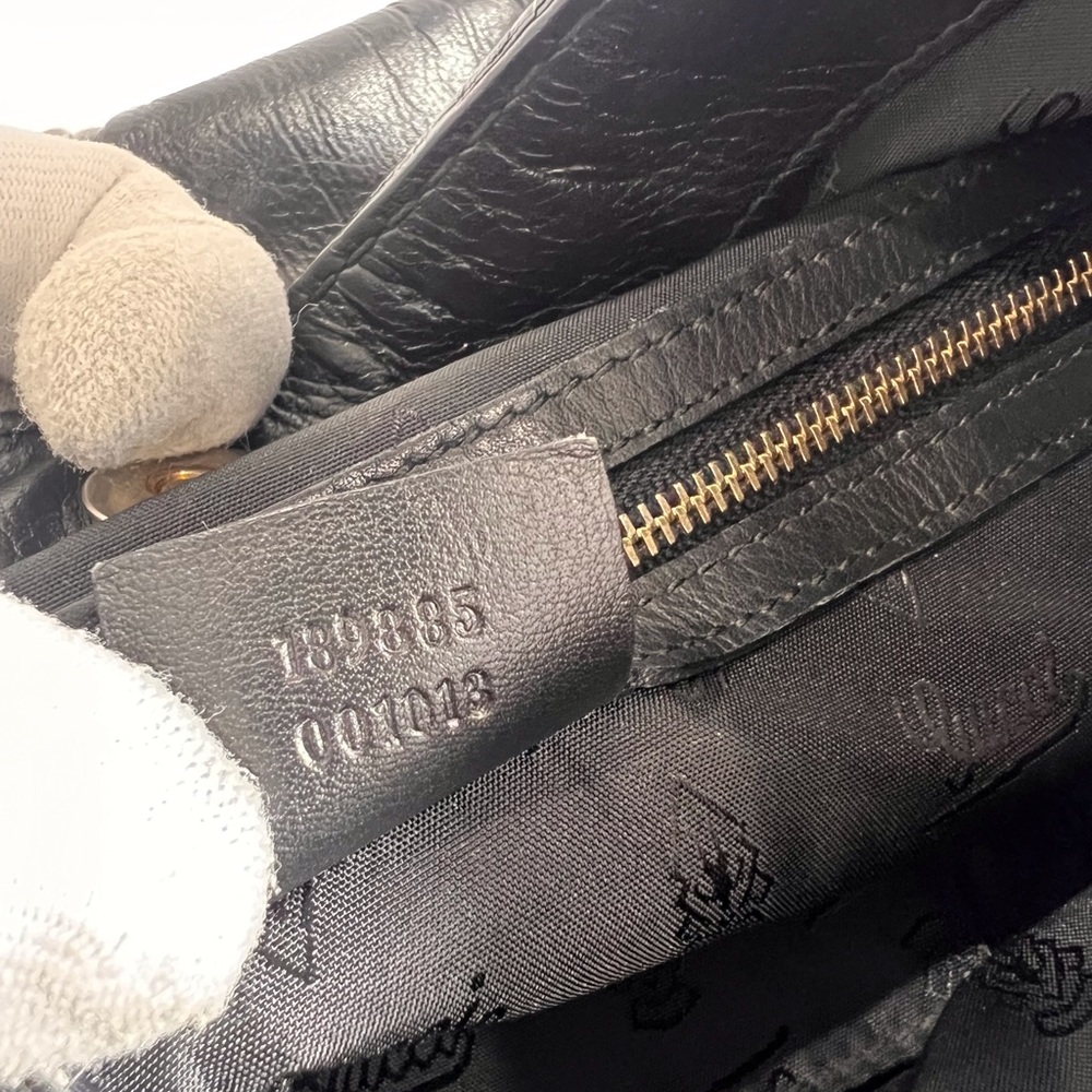 GUCCI 189885 Authentic Black Leather Queen Hobo Tote Shoulder Bag Made in Italy - Picture 13 of 17